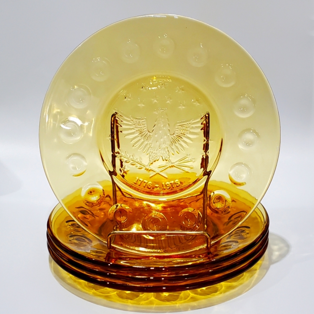 (4) Vntg Amber Gold Bicentennial Luncheon/Snack/Desert Plates by Anchor Hocking